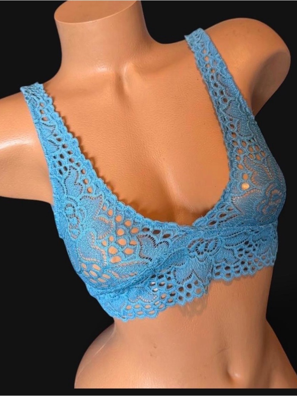 Aerie Lace Bralette with floral patter - Sky Blue - Sz S
